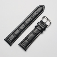 Ремешок кожаный Slava® SL 285 черный. прошит белой ниткой 20 мм