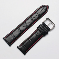 Ремешок кожаный Slava® SL 285 черный. Прошит красной ниткой 22 мм