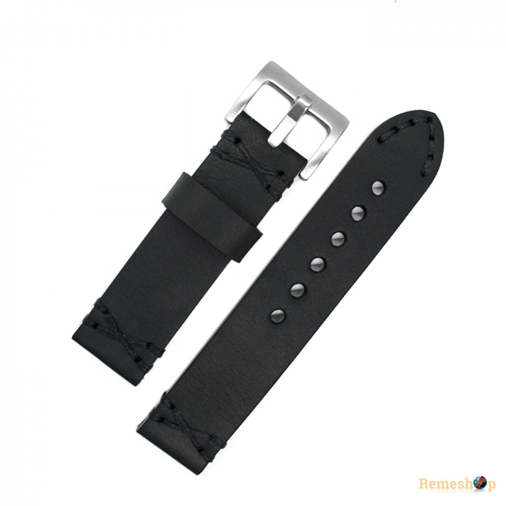 Чёрный кожаный ремешок для часов Hand Made Remeshop® WK-10 3647 22 мм.